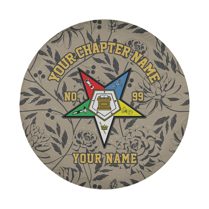 Customized OES Pentagon Down Symbol Masonic Floral Beige Black Spare Tire Cover