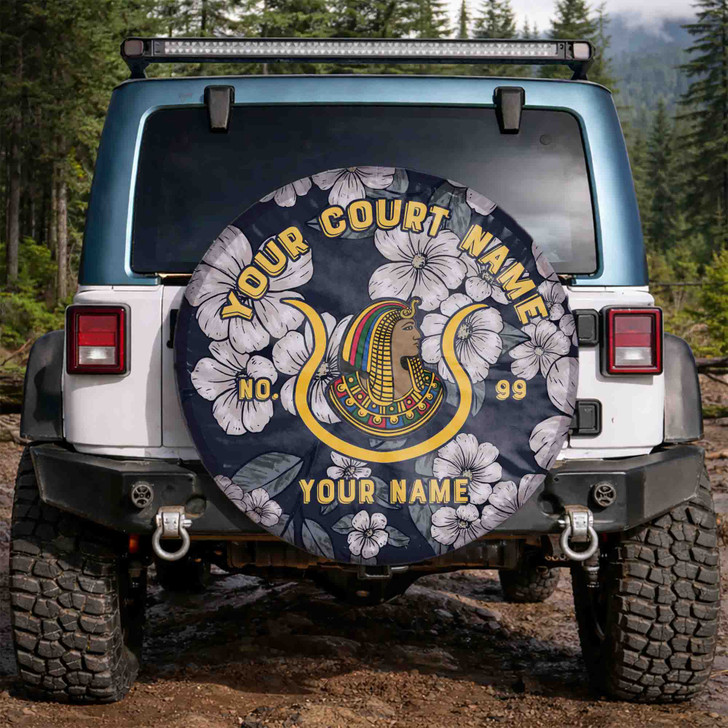 Custom Imperial Court Symbol Masonic Floral Blue White Yellow Spare Tire Cover