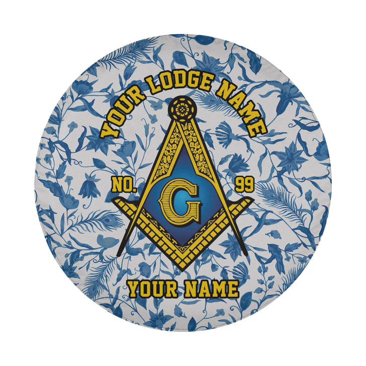 Customized Masonic Symbol Mason Floral Pattern Gray Blue Yellow Spare Tire Cover