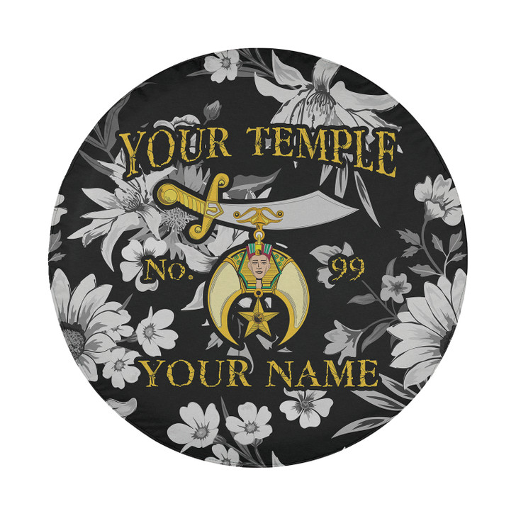 Custom Shriners Symbol Mason Floral Pattern Black White Yellow Spare Tire Cover