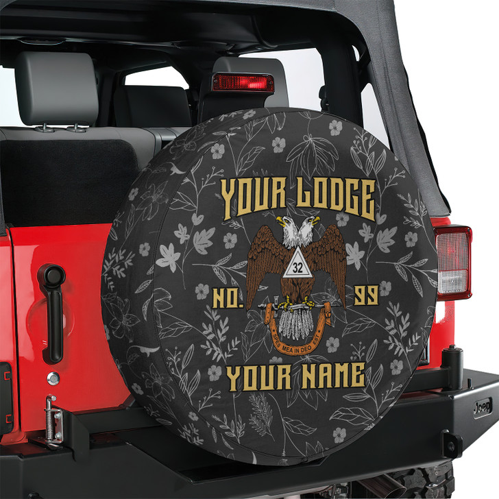 Customized Wings Down Scottish Rite 33° Masonic Floral Pattern Spare Tire Cover