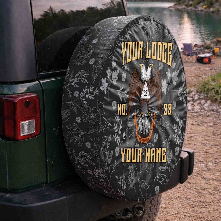 Customized Wings Down Scottish Rite 33° Masonic Floral Pattern Spare Tire Cover