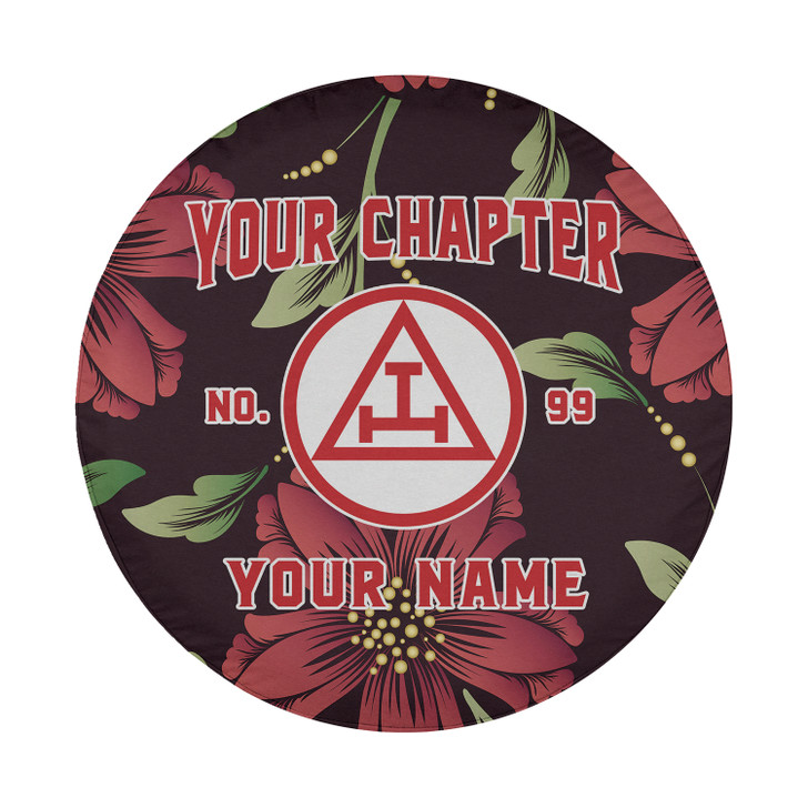 Customized Royal Arch Symbol Masonic Floral Pattern Black Red Spare Tire Cover