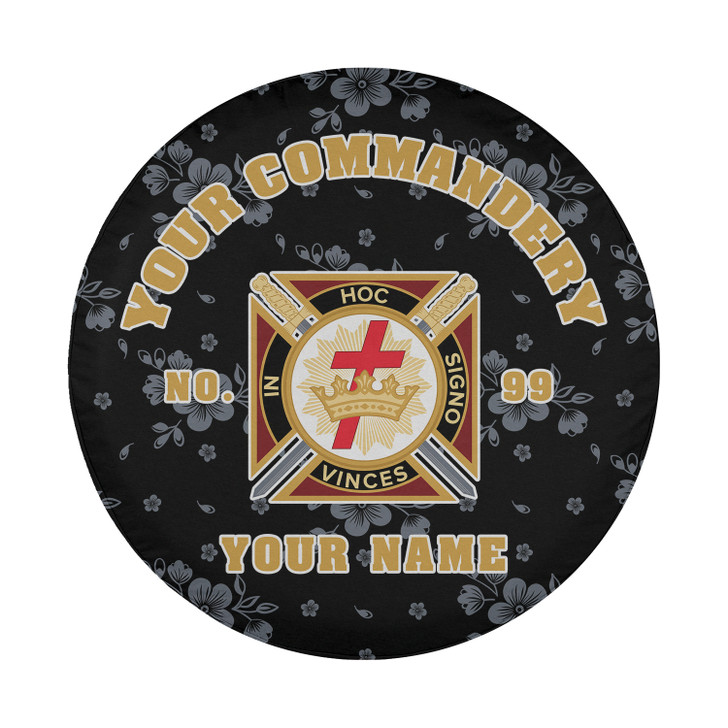 Custom Knights Templar Symbol Masonic Floral Black White Yellow Spare Tire Cover