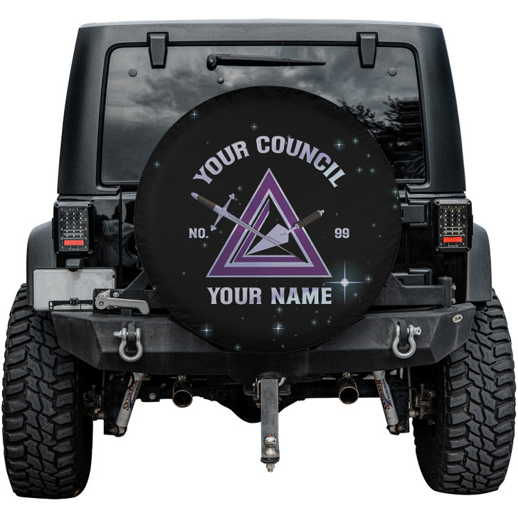 Custom Cryptic Masonry Symbol Mason Stars Pattern Black Purple Spare Tire Cover