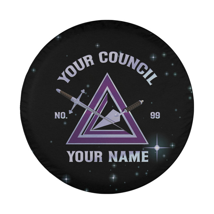 Custom Cryptic Masonry Symbol Mason Stars Pattern Black Purple Spare Tire Cover