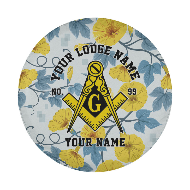 Custom Masonic Symbol Mason Floral Pattern White Blue Yellow Spare Tire Cover