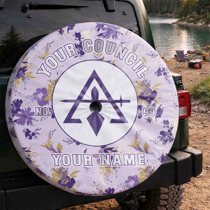 Customized Cryptic Masonry Symbol Masonic Stars Pattern Violet Spare Tire Cover