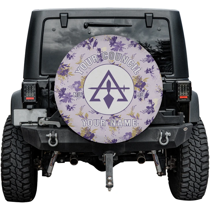 Customized Cryptic Masonry Symbol Masonic Stars Pattern Violet Spare Tire Cover