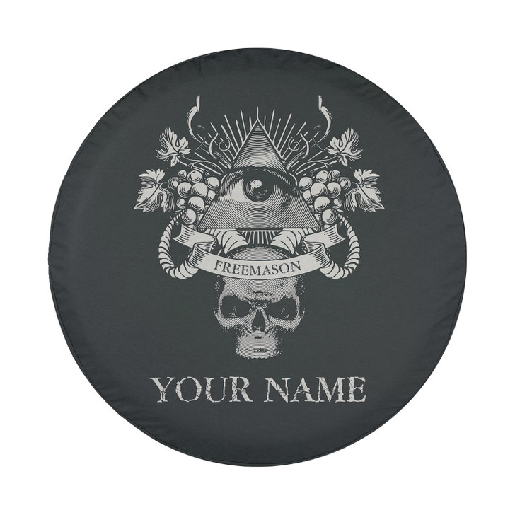Custom Freemason Pyramid All Seeing Eye Skull Grape Black White Spare Tire Cover