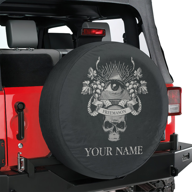 Custom Freemason Pyramid All Seeing Eye Skull Grape Black White Spare Tire Cover