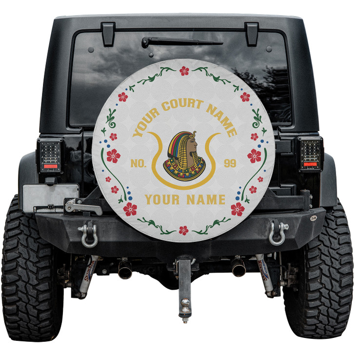 Custom Imperial Court Symbol Mason Floral Swirl White Colorful Spare Tire Cover