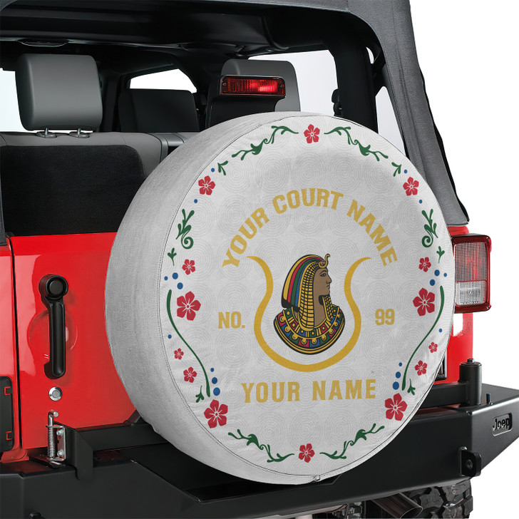 Custom Imperial Court Symbol Mason Floral Swirl White Colorful Spare Tire Cover