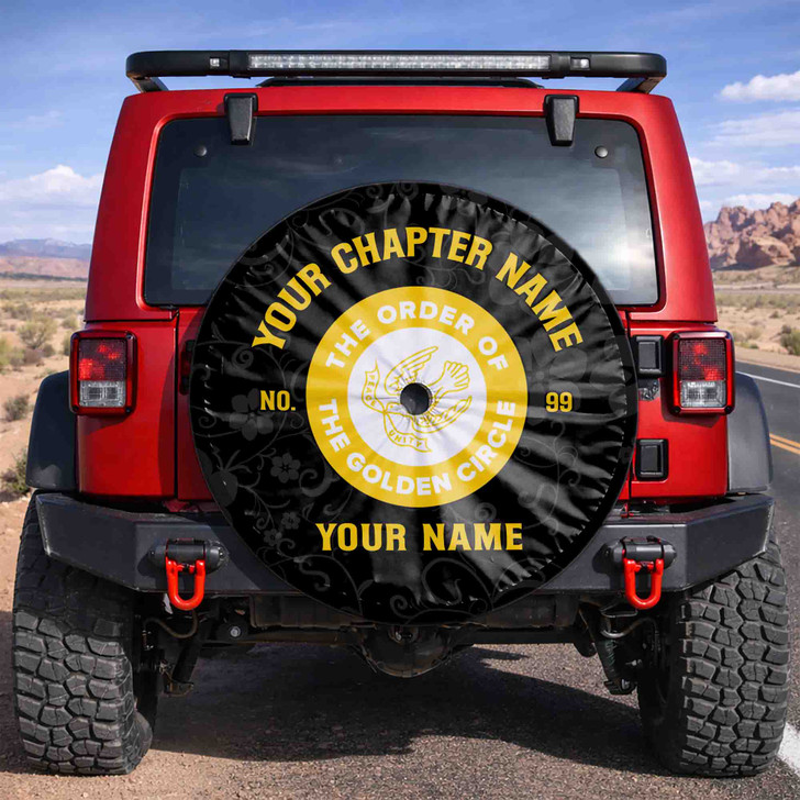 Customized Order of The Round Circle Symbol Floral Black Yellow Spare Tire Cover