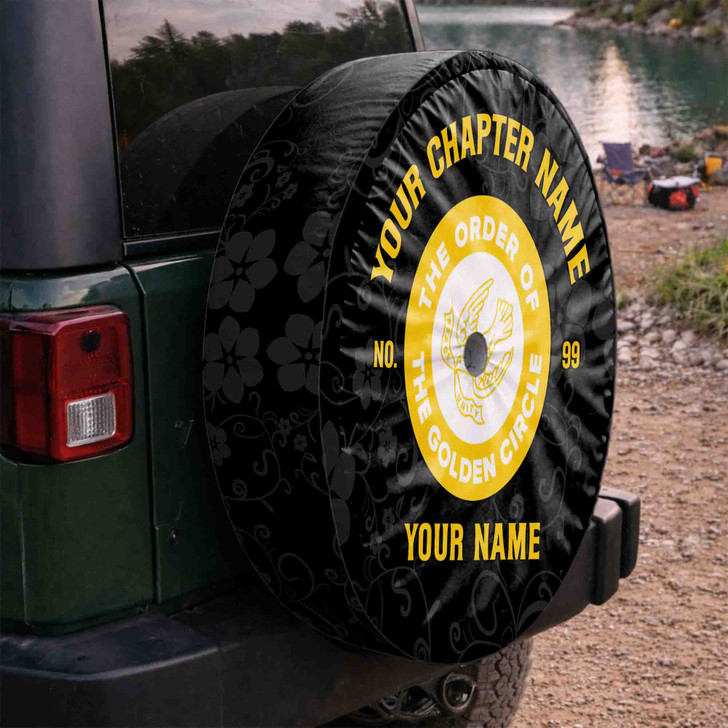 Customized Order of The Round Circle Symbol Floral Black Yellow Spare Tire Cover