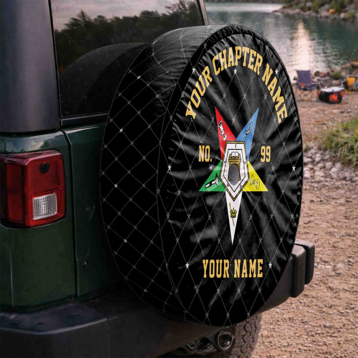 Custom OES Pentagon Down Symbol Masonic Hexagon Black Colorful Spare Tire Cover