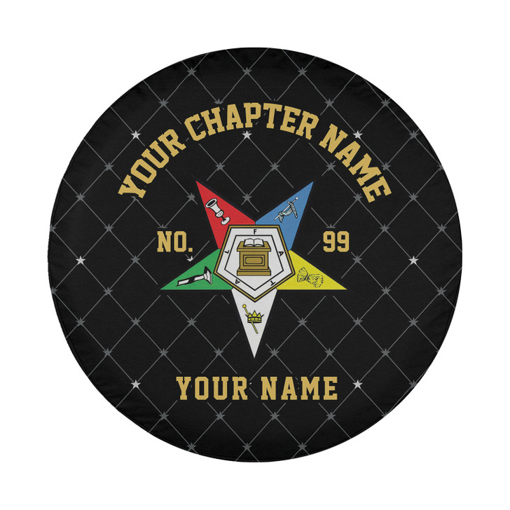 Custom OES Pentagon Down Symbol Masonic Hexagon Black Colorful Spare Tire Cover