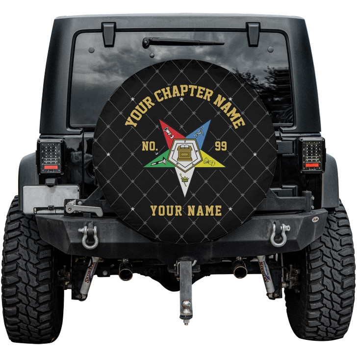 Custom OES Pentagon Down Symbol Masonic Hexagon Black Colorful Spare Tire Cover
