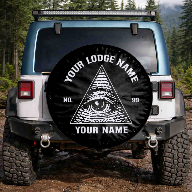 Customized Freemason Pyramid All Seeing Eye Black White Spare Tire Cover