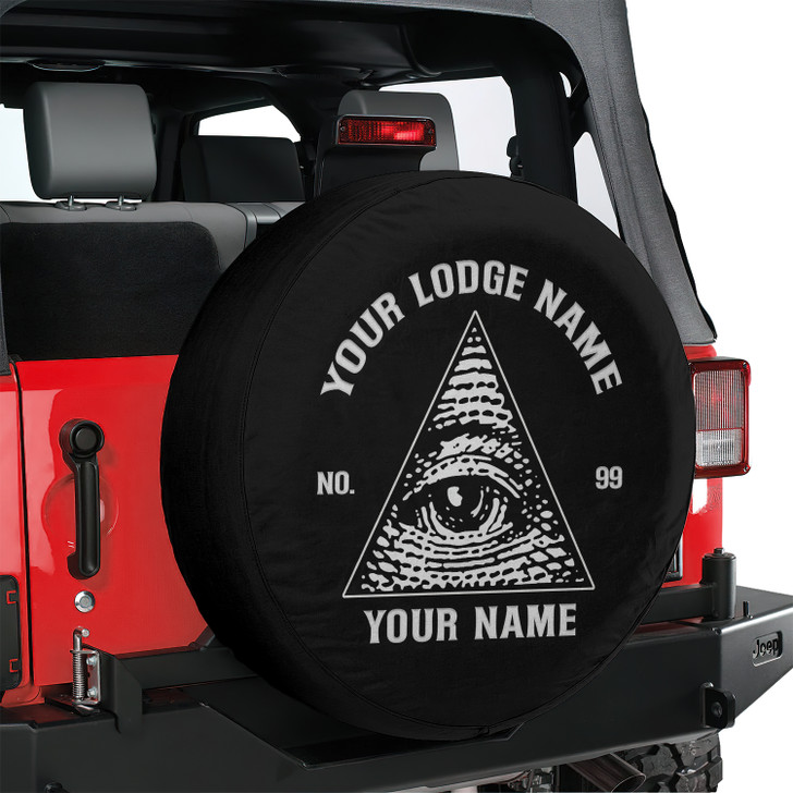 Customized Freemason Pyramid All Seeing Eye Black White Spare Tire Cover