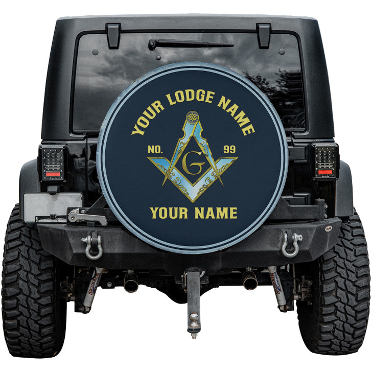 Custom Masonic Symbol Mason Shine Blue Gold Spare Tire Cover, Mason Lodge Gift