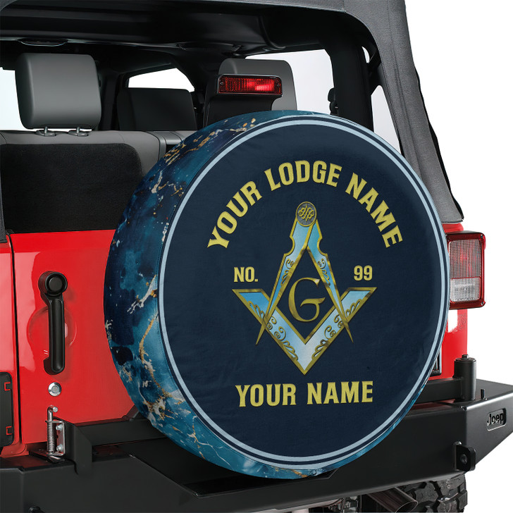 Custom Masonic Symbol Mason Shine Blue Gold Spare Tire Cover, Mason Lodge Gift