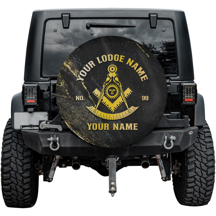 Customized Past Master Symbol Masonic Gold Dust Black Spare Tire Cover