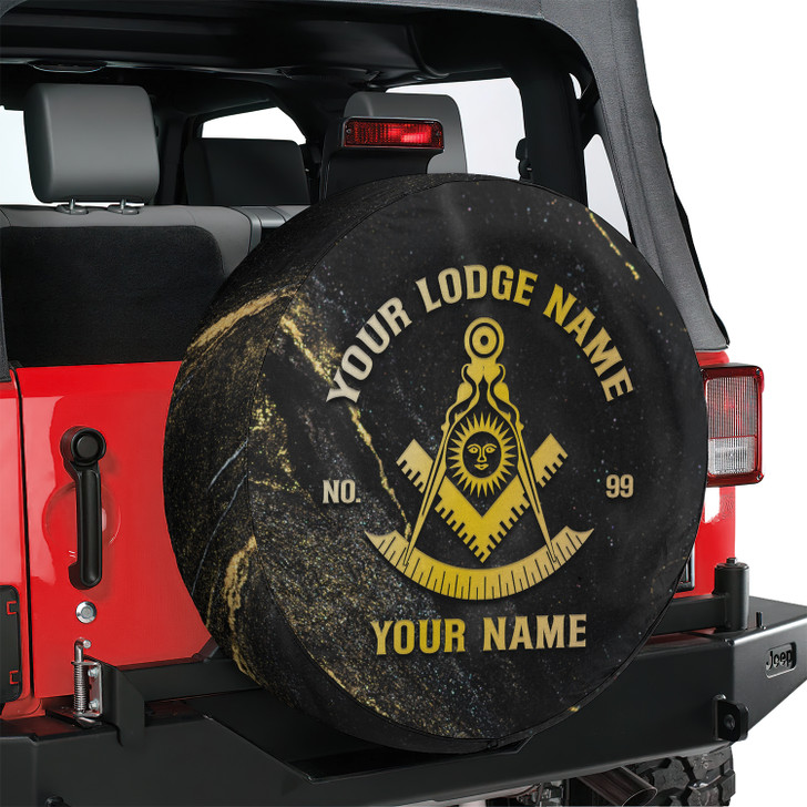 Customized Past Master Symbol Masonic Gold Dust Black Spare Tire Cover