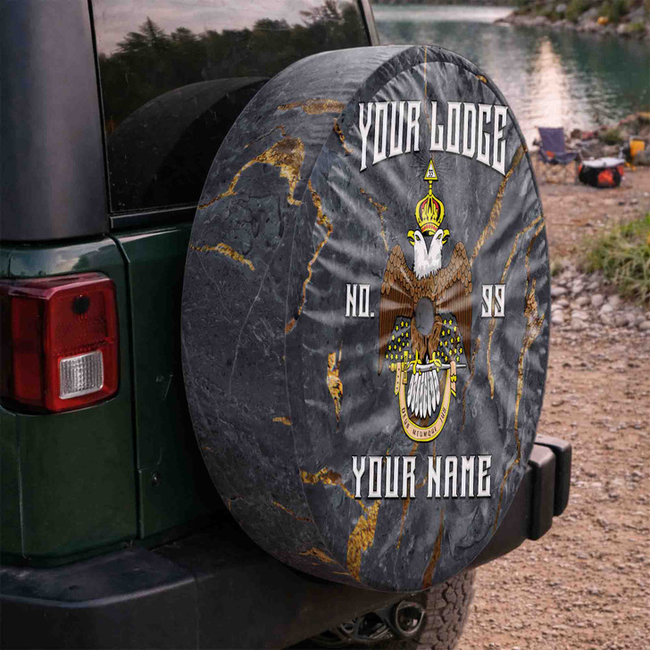 Customized Wings Down Scottish Rite 33° Masonic Gold Vein Gray Spare Tire Cover