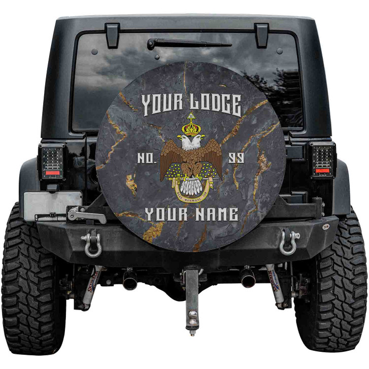 Customized Wings Down Scottish Rite 33° Masonic Gold Vein Gray Spare Tire Cover