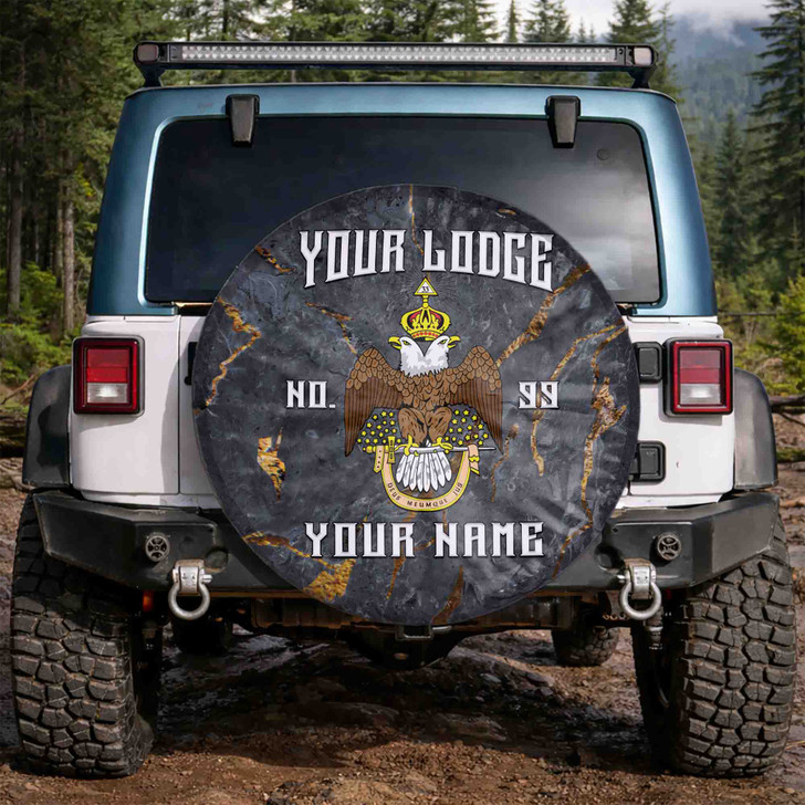 Customized Wings Down Scottish Rite 33° Masonic Gold Vein Gray Spare Tire Cover