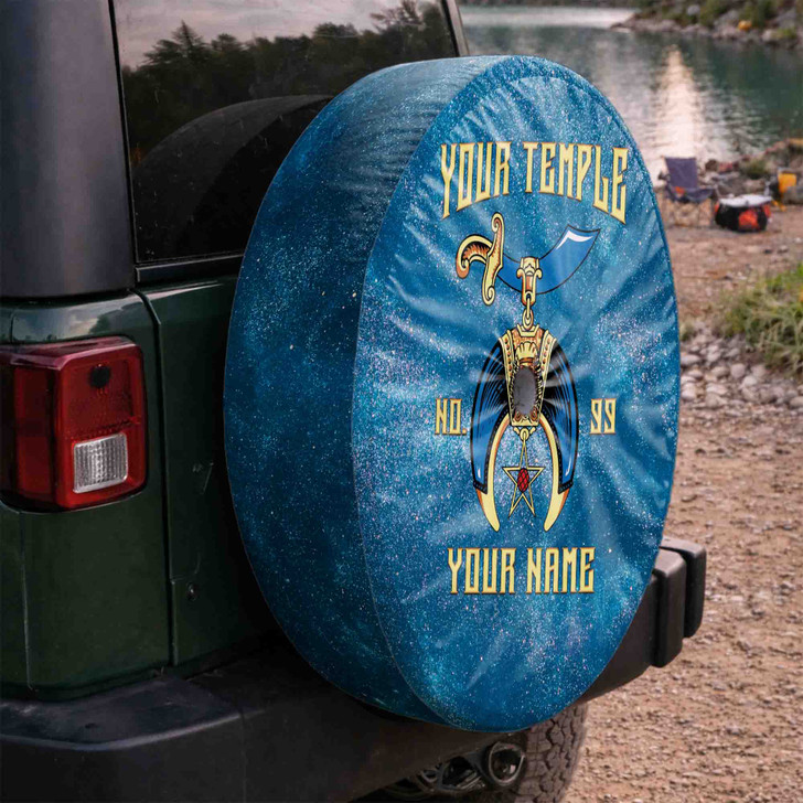 Customized Daughter of Sphinx Symbol Masonic Blue Crystal Gold Spare Tire Cover