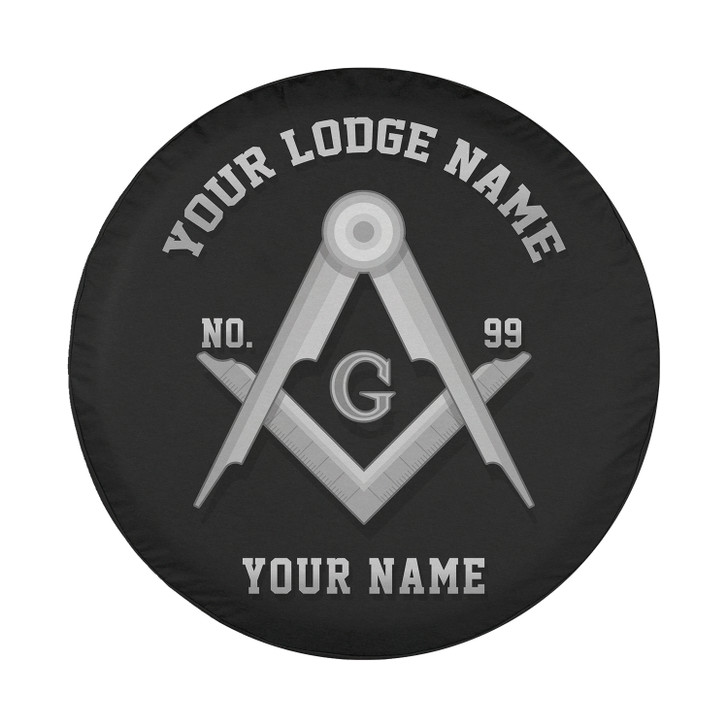 Customized Masonic Symbol Mason Geometric Black White Spare Tire Cover