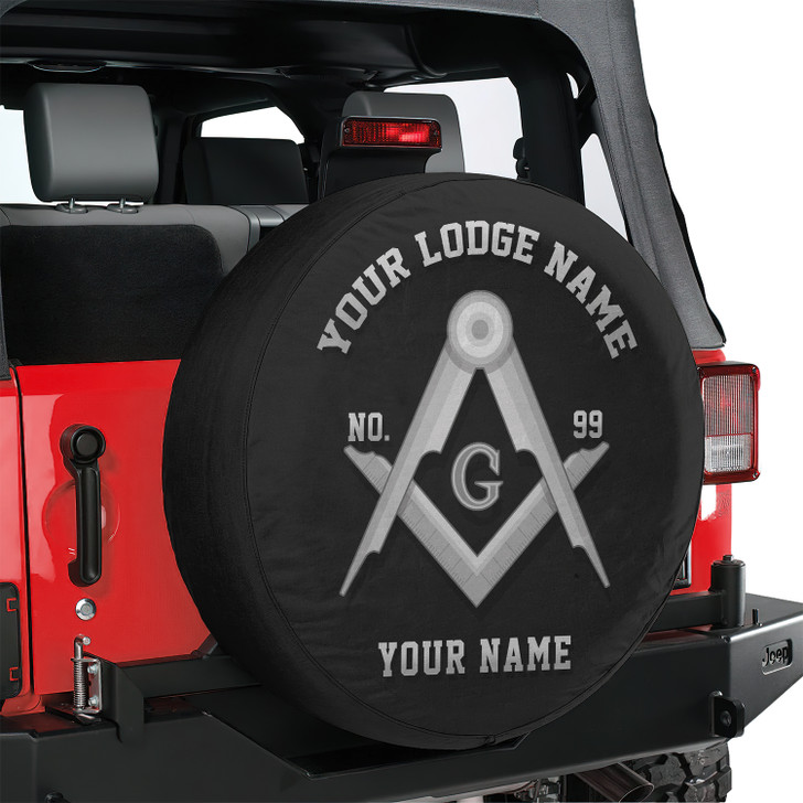 Customized Masonic Symbol Mason Geometric Black White Spare Tire Cover