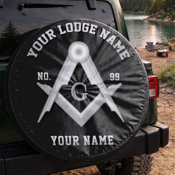 Customized Masonic Symbol Mason Geometric Black White Spare Tire Cover