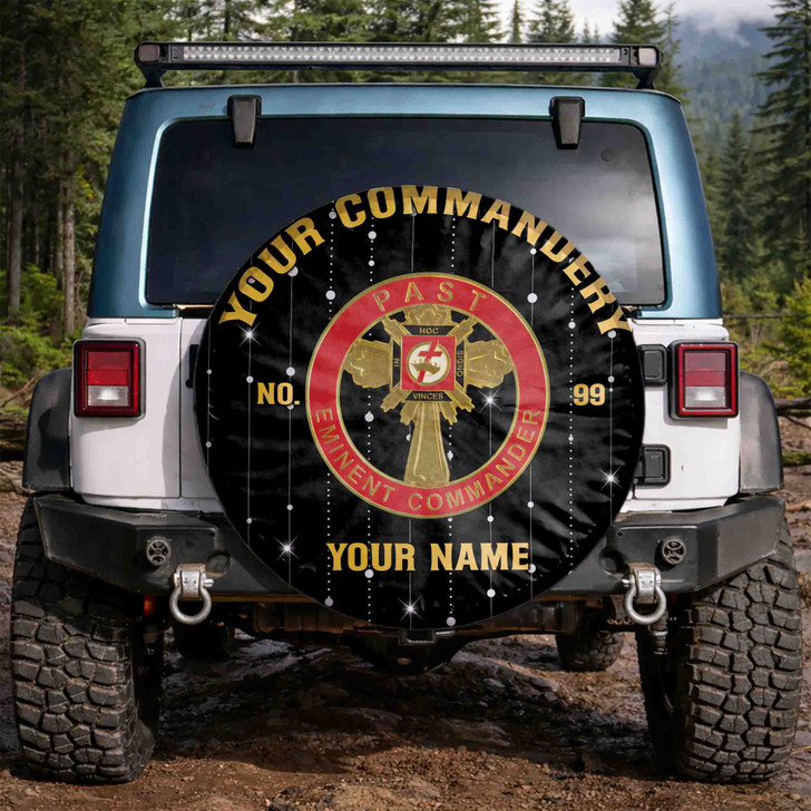 Custom Knights Templar Past Eminent Commander Dots Black White Spare Tire Cover