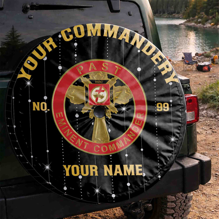 Custom Knights Templar Past Eminent Commander Dots Black White Spare Tire Cover