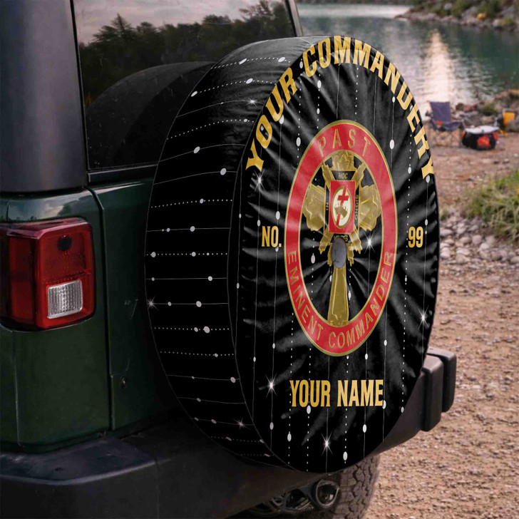 Custom Knights Templar Past Eminent Commander Dots Black White Spare Tire Cover