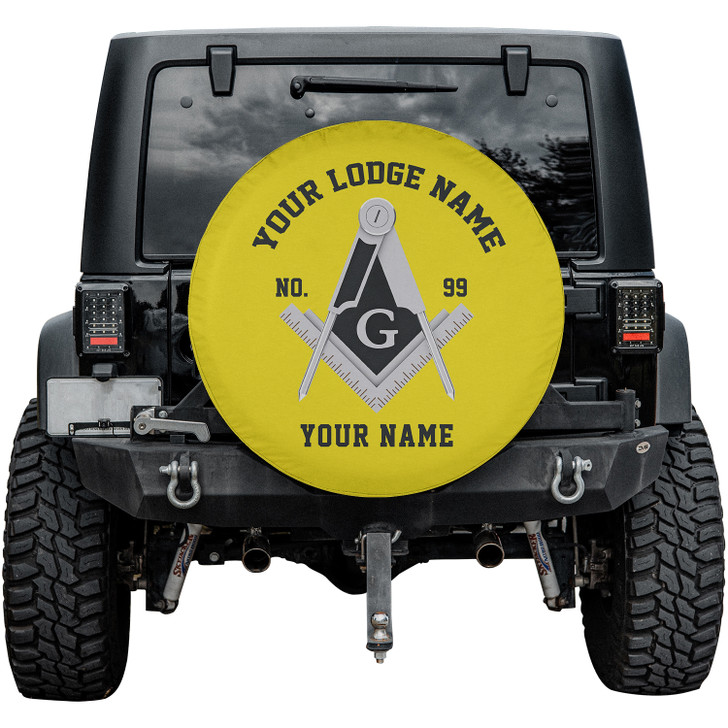 Customized Masonic Symbol Mason Geometric Yellow Black White Spare Tire Cover