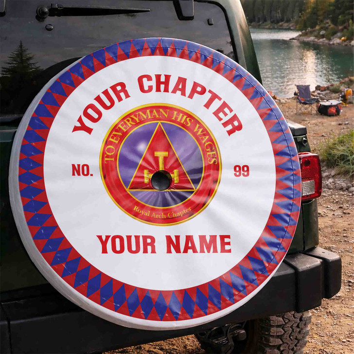 Custom Royal Arch Symbol Masonic Hexagons Edge White Red Blue Spare Tire Cover
