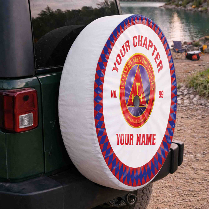 Custom Royal Arch Symbol Masonic Hexagons Edge White Red Blue Spare Tire Cover