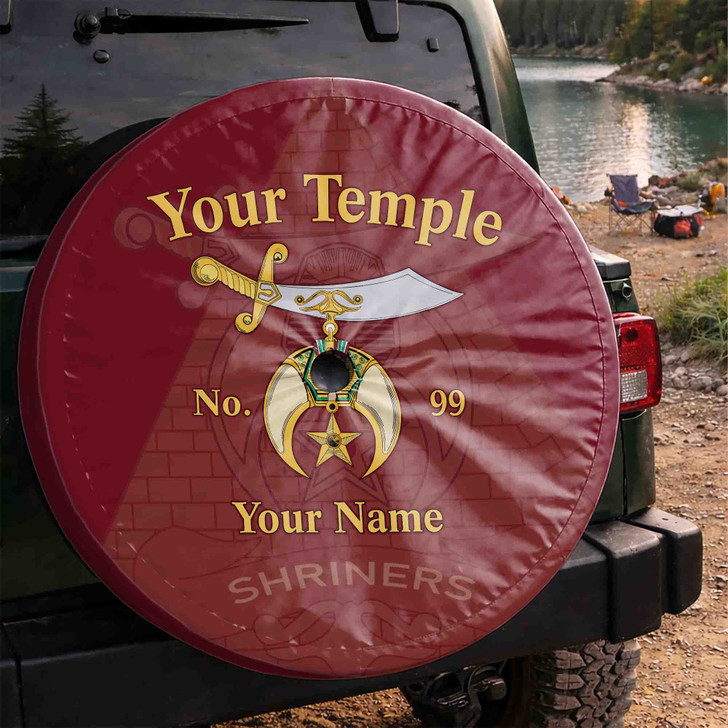 Custom Shriners Symbol Masonic Pyramid Background Red Yellow Spare Tire Cover