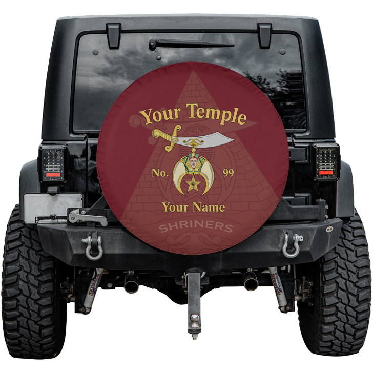 Custom Shriners Symbol Masonic Pyramid Background Red Yellow Spare Tire Cover