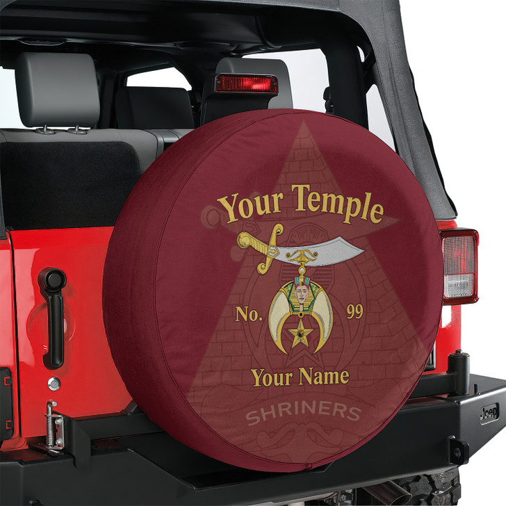 Custom Shriners Symbol Masonic Pyramid Background Red Yellow Spare Tire Cover