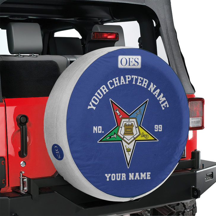 Customized OES Pentagon Down Symbol Masonic Blue White Spare Tire Cover