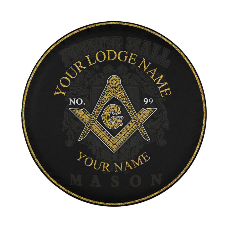 Custom Masonic Symbol Prince Hall Black Gold Spare Tire Cover, Mason Lodge Gift