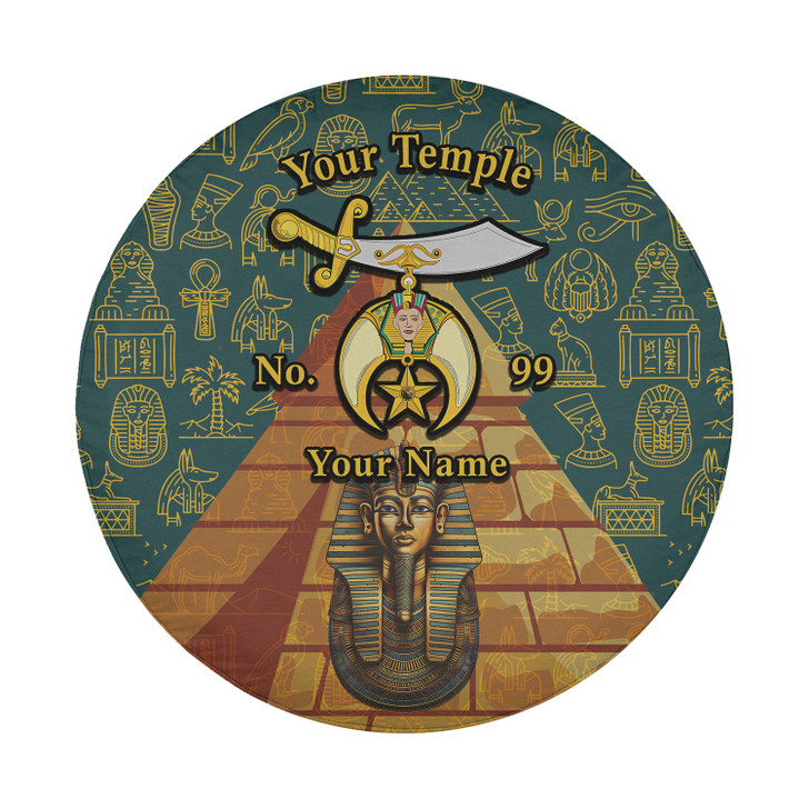 Custom Shriners Symbol Egypt Pyramid Pharaoh Dark Cyan Yellow Spare Tire Cover