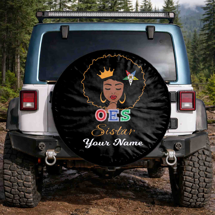 Customized OES Sistar Symbol Masonic Crown Queen Black Spare Tire Cover