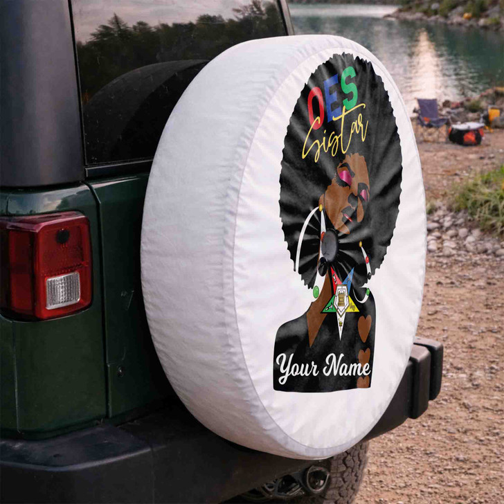 Customized OES Sistar Symbol Masonic Woman White Black Colorful Spare Tire Cover