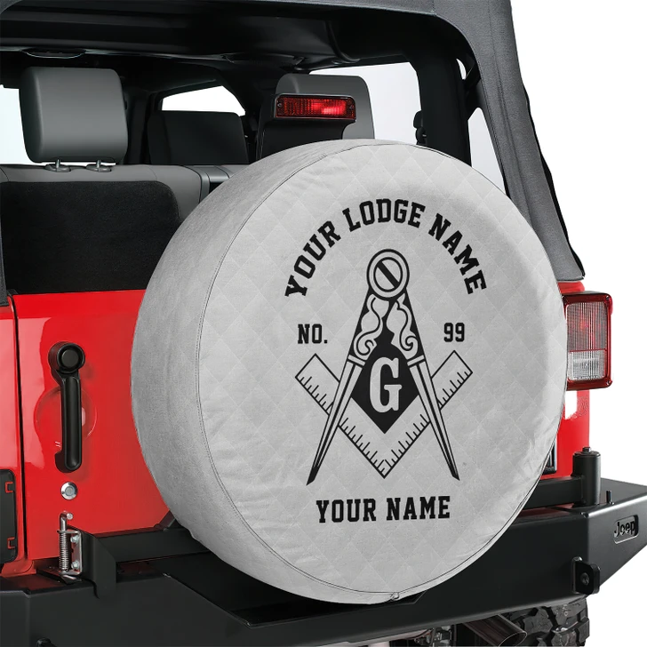 Customized Masonic Symbol Mason Geometric Hexagons White Spare Tire Cover